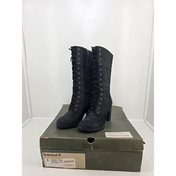 Timberland Womens Glancy 10 Inch Tall Black Nubuck Lace-Up Boots TBOA199A Size 8 - Picture 1 of 8